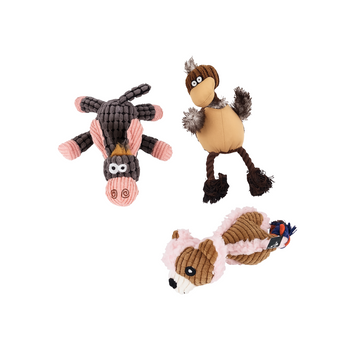 3 Pack Assorted Plush Dog Toys with Squeaker