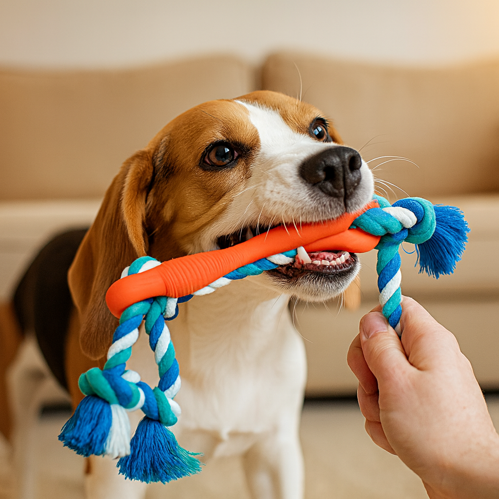 Rubber Bone Dog Chew Toy with Tug Rope