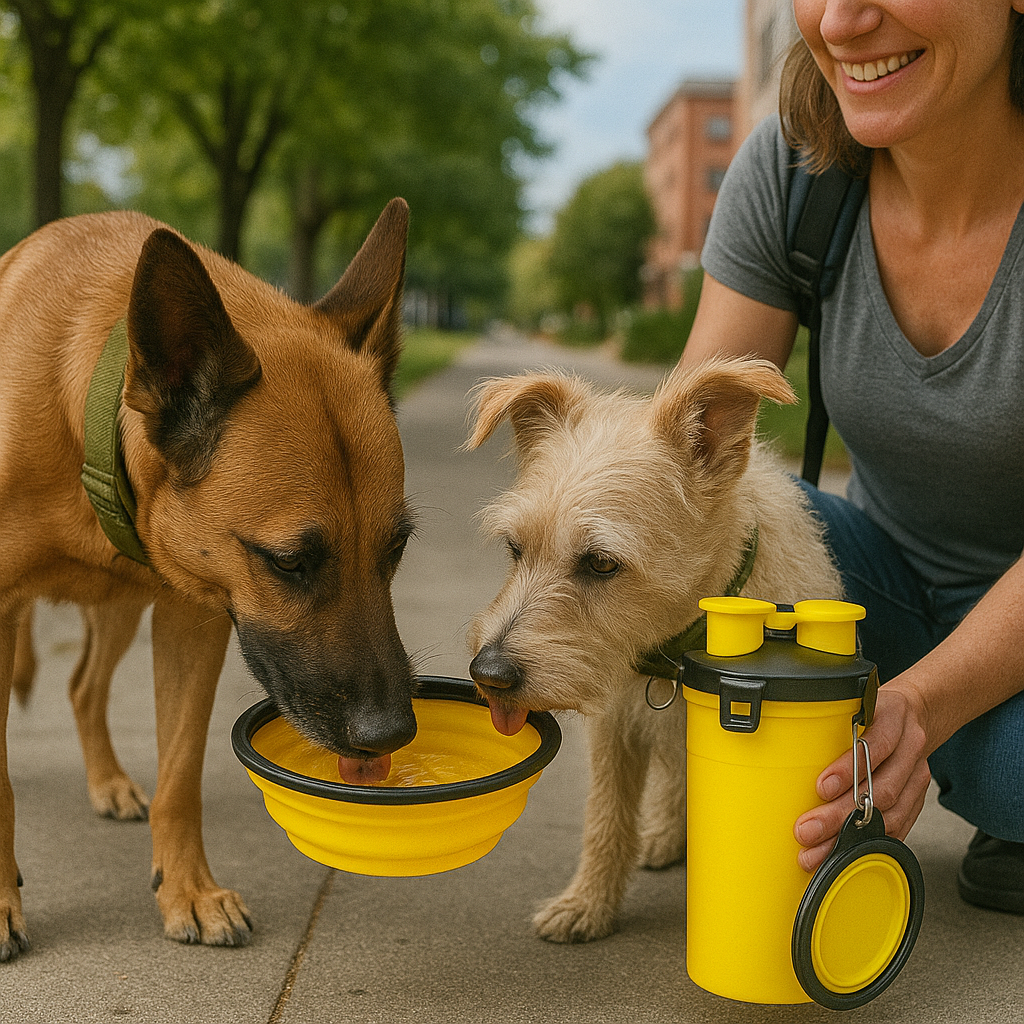 2-in-1 Dog Water Bottle & Food Container with Collapsible Bowl