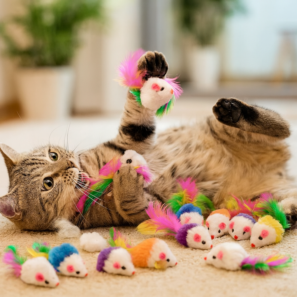 10-Pack Plush Cat Mouse Toys with Rattle & Catnip