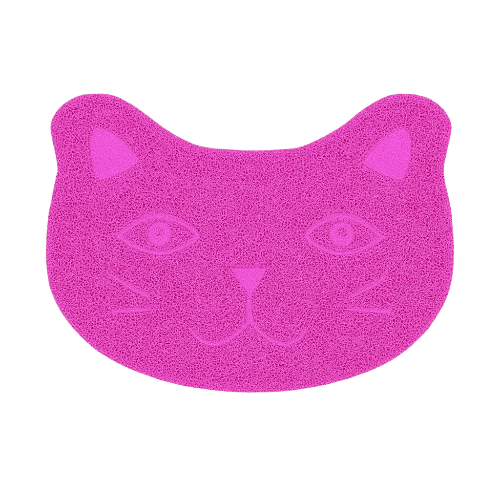 Pink cat-shaped bath mat on a white background