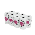 Set of white rolls with pink smiley face designs on a white background