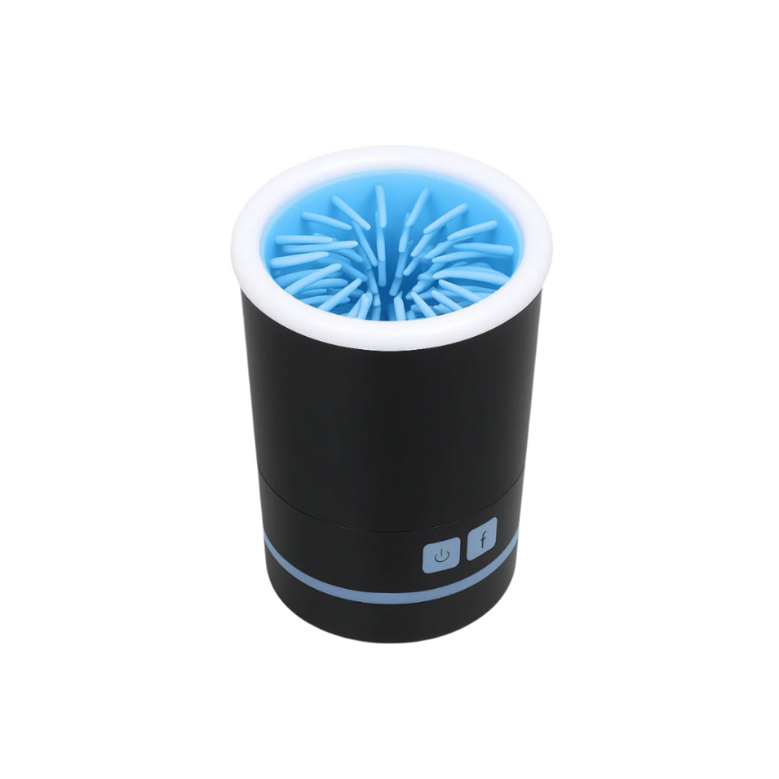 Black and white electronic device with blue interior on a white background