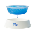 Pet bowl with blue interior and white exterior, featuring GF Pet logo.