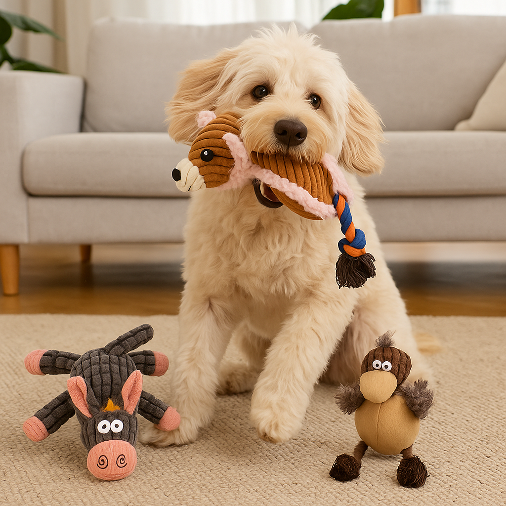 3 Pack Assorted Plush Dog Toys with Squeaker