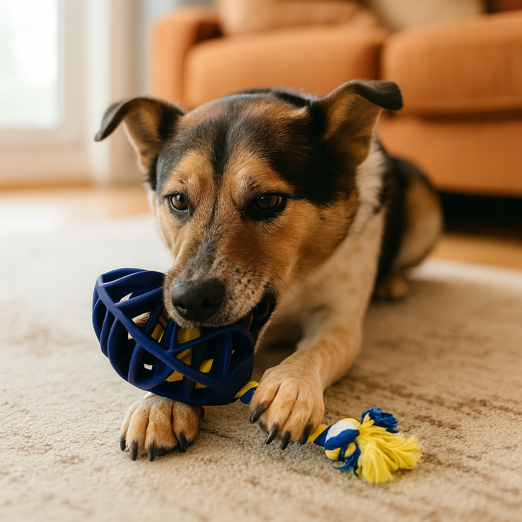 Rubber Football Dog Chew Toy with Tug Rope