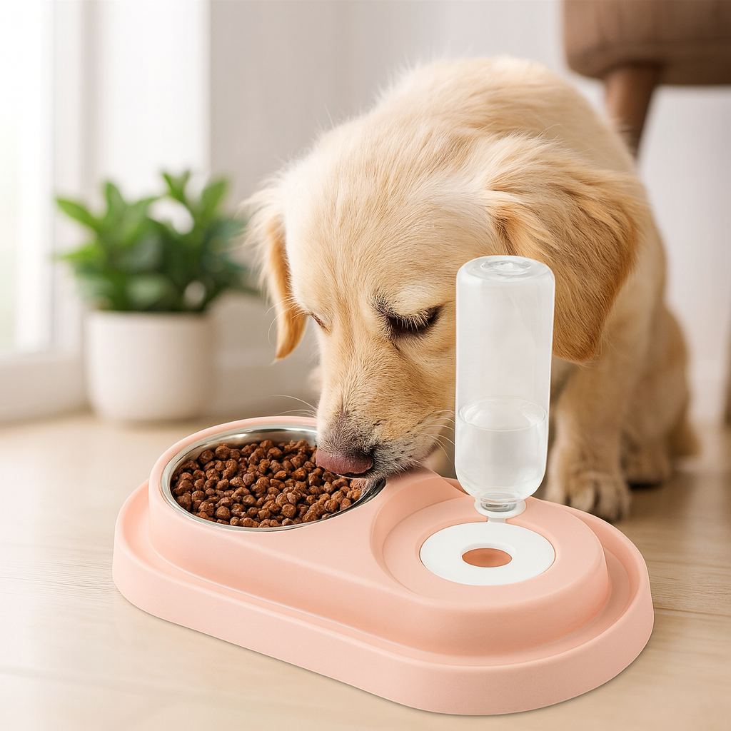 2-in-1 Stainless Steel Pet Bowls with Automatic Water Bottle